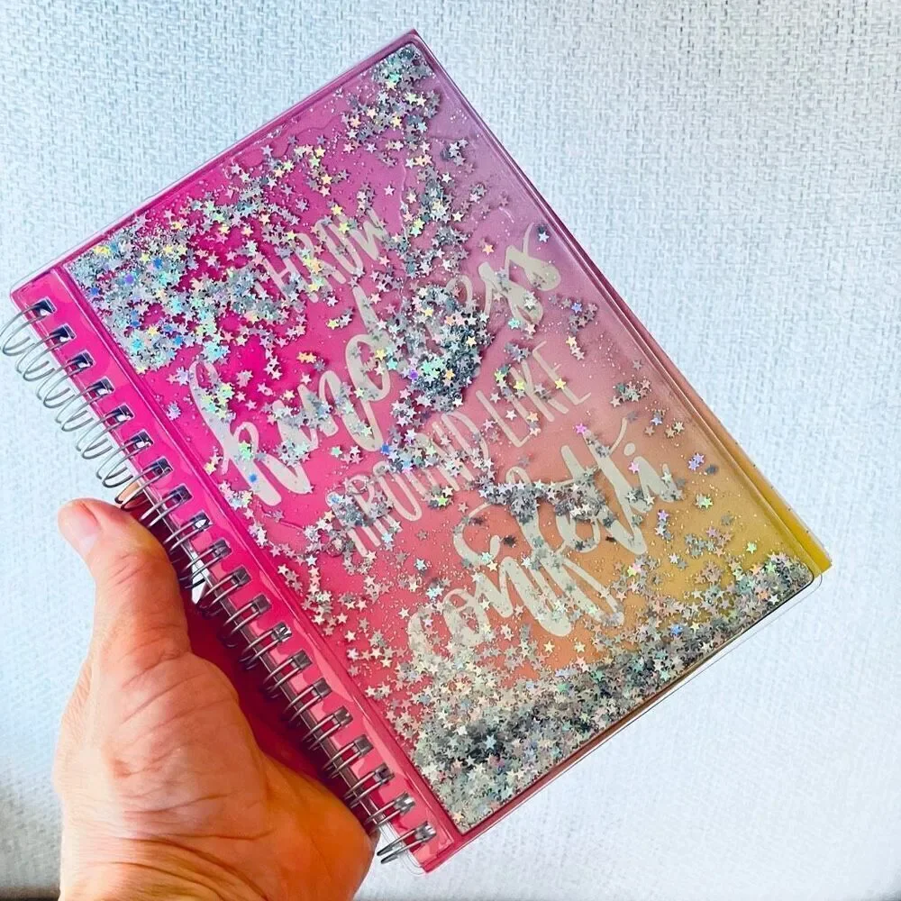 NWT Greenbrier 2 Gorgeous Floating Moving Glitter Pink Blue Notebooks 7”Hx5”W